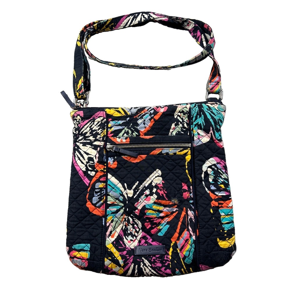 Vera Bradley Butterfly Flutter Crossbody Bag Quilted Cotton Multicolor Large